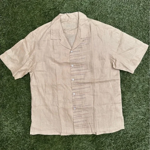 Biasa Men’s Ingram Hand Stitched Camp Shirt Linen Resortwear Relaxed Fit Stone M - Picture 2 of 8